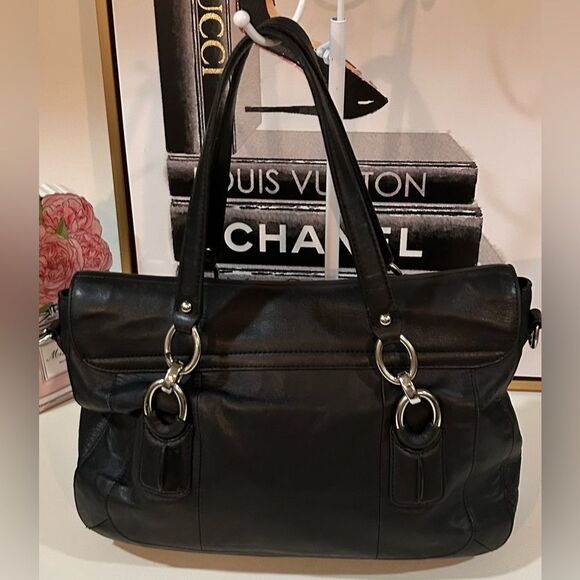 Coach Black Leather Satchel Pebbled Leather Shoulder Bag with Silver Hardware - Picture 11 of 15